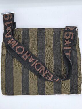 Vintage Fendi Pequin Striped Crossbody Bag | Brown & Khaki Nylon | Logo Strap |